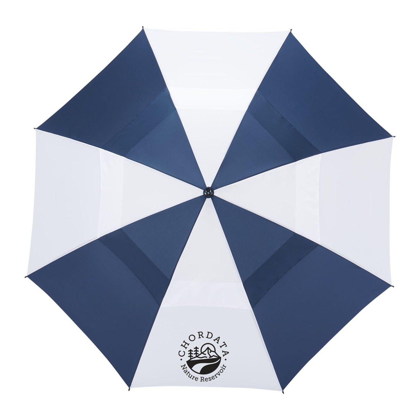 58" Recycled Golf Umbrella with Wooden Handle - Navy/White