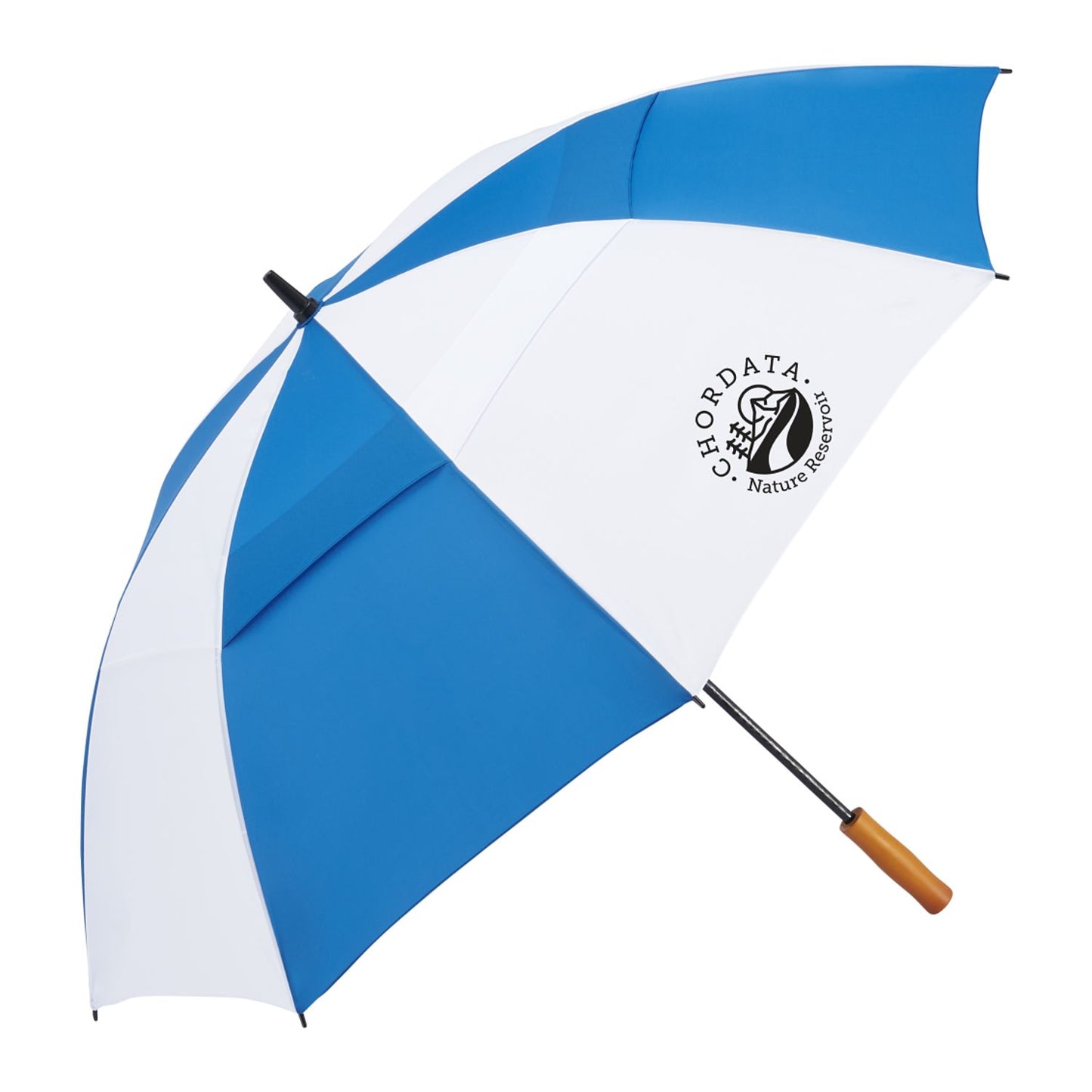 58" Recycled Golf Umbrella with Wooden Handle - Royal/White