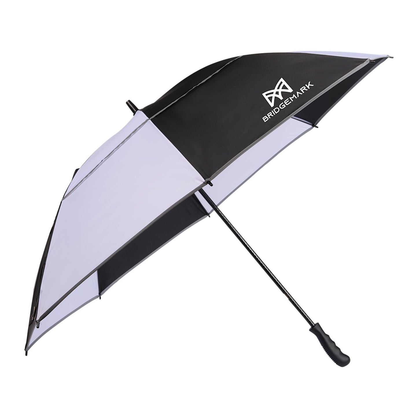 62" RPET Golf Umbrella w/ Reflective Trim - Black/White
