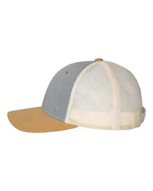 Richardson 115 Low Profile Trucker Cap - Heather Grey/Birch/Gold