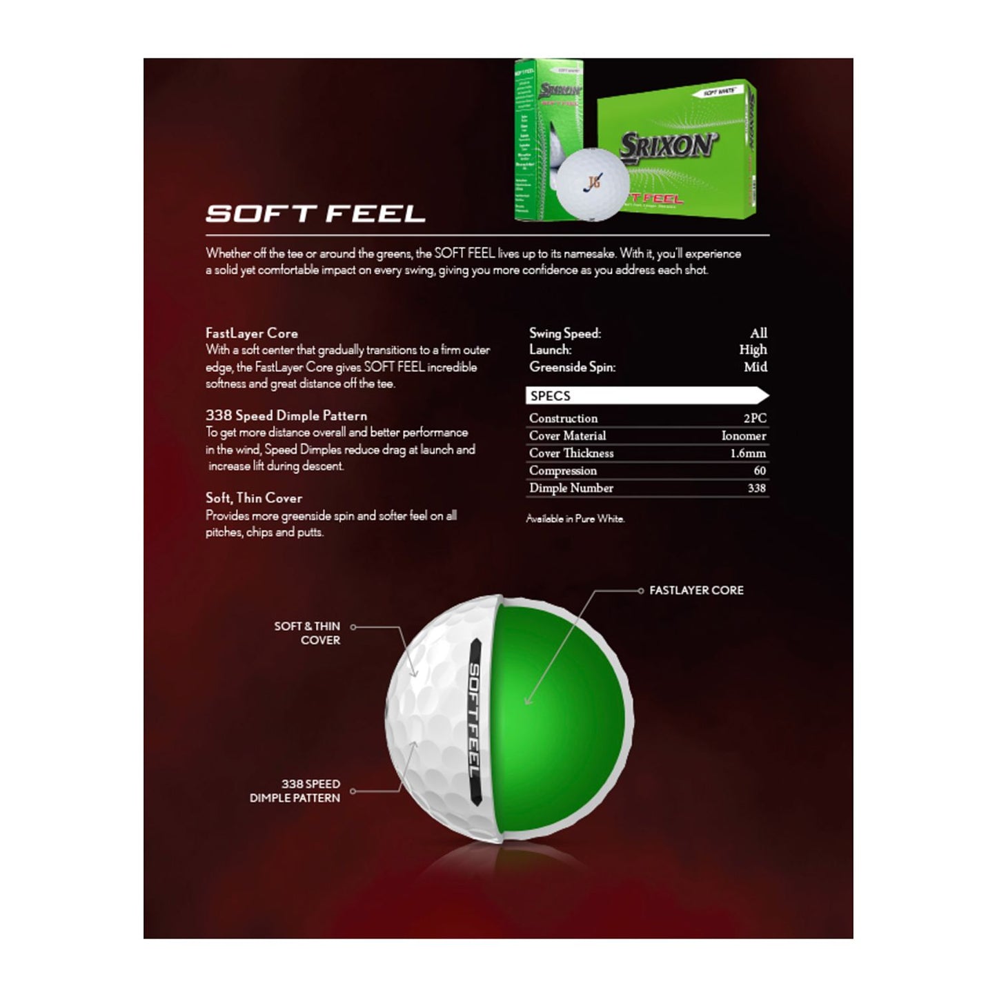 Srixon Soft Feel Golf Balls - 3 Pack - White
