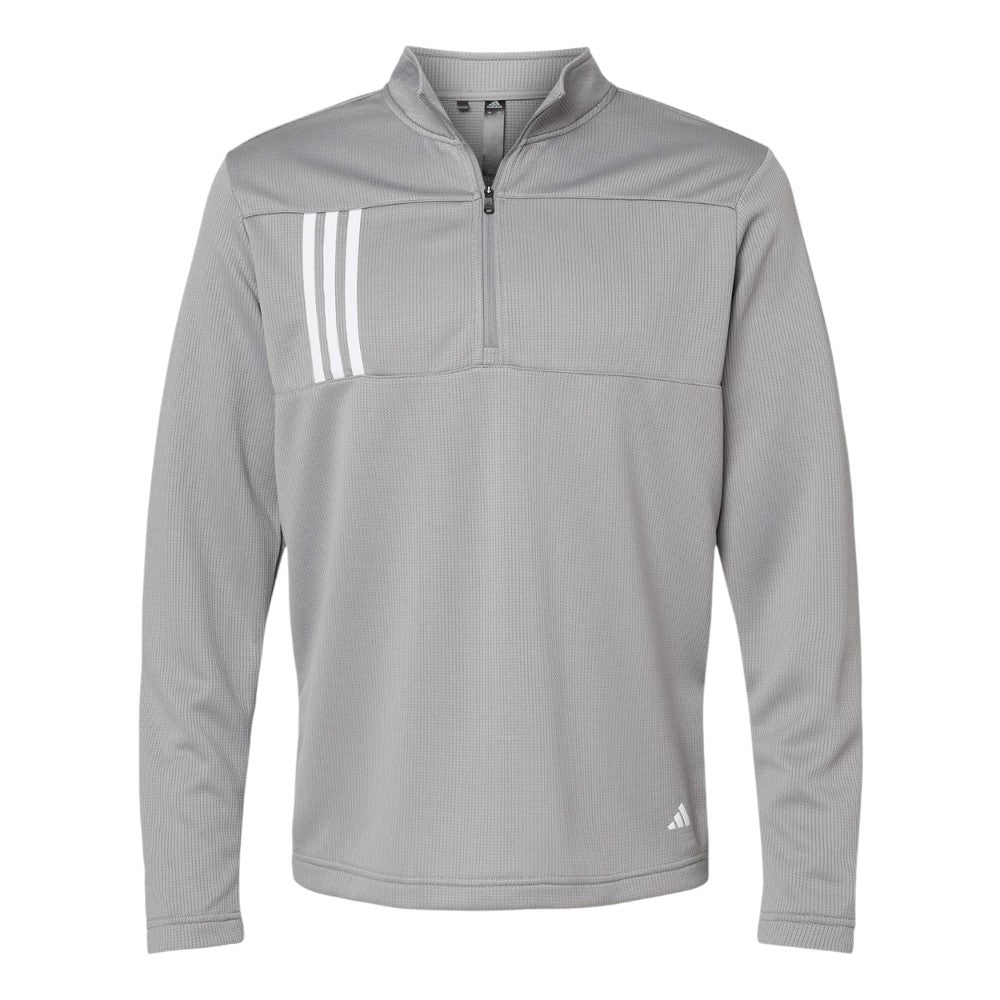 Adidas Men's 3-Stripes Double-Knit Quarter-Zip Pullover - Grey Three/White