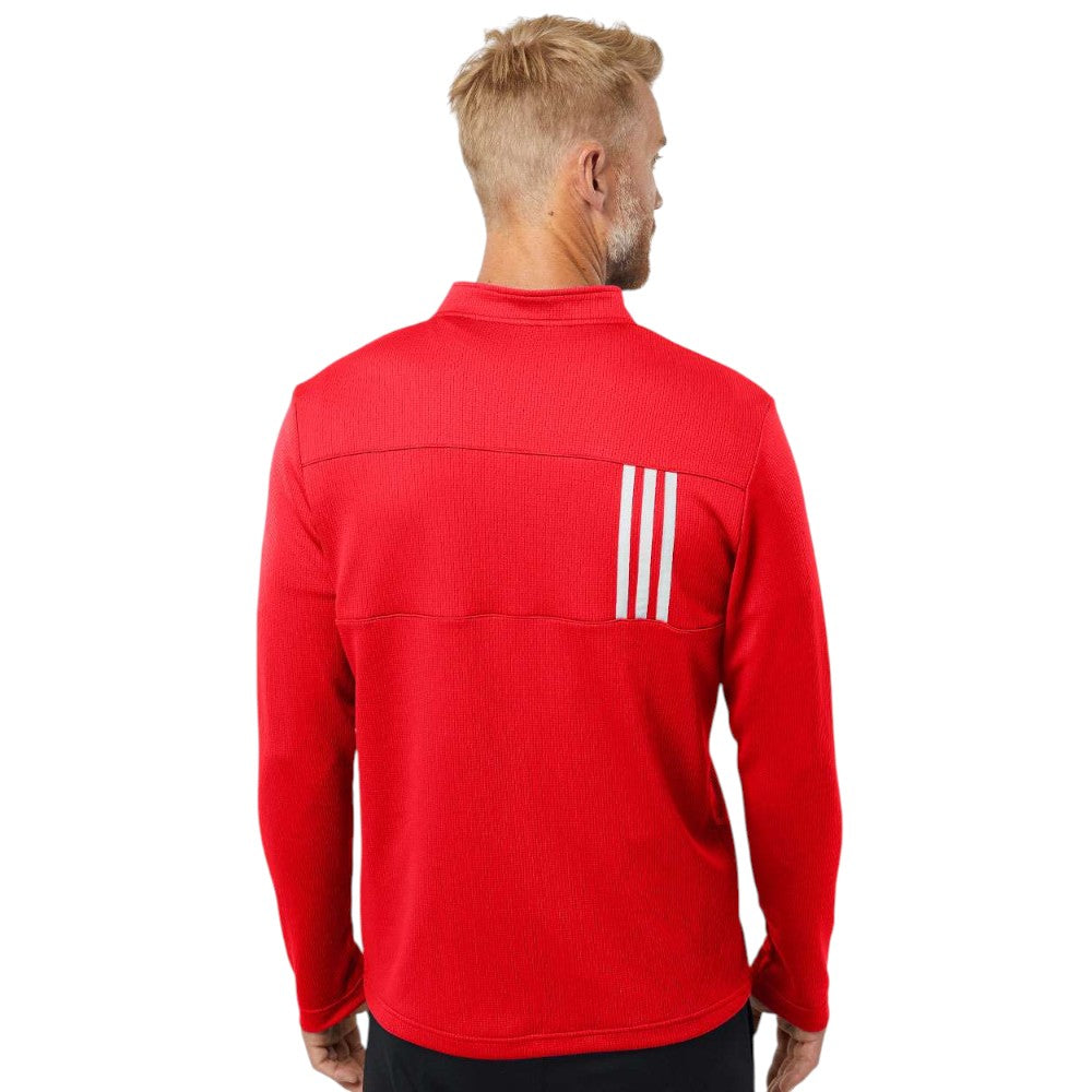 Adidas Men's 3-Stripes Double-Knit Quarter-Zip Pullover - Team Collegiate Red/Grey Two