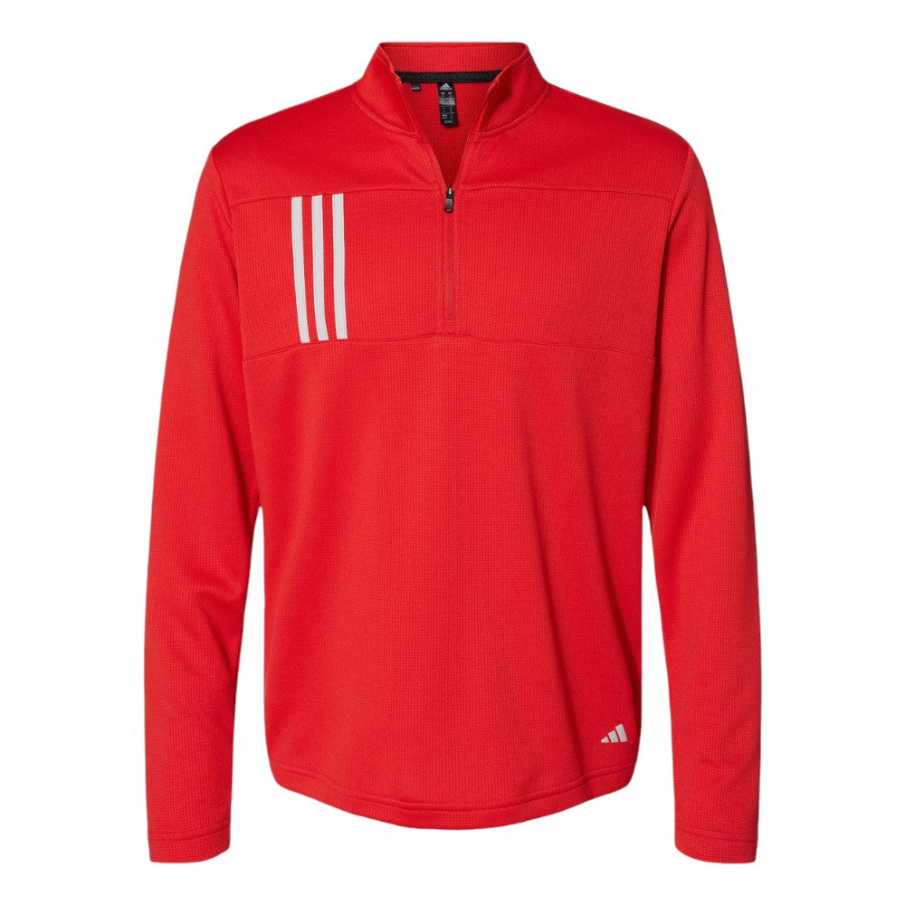 Adidas Men's 3-Stripes Double-Knit Quarter-Zip Pullover - Team Collegiate Red/Grey Two