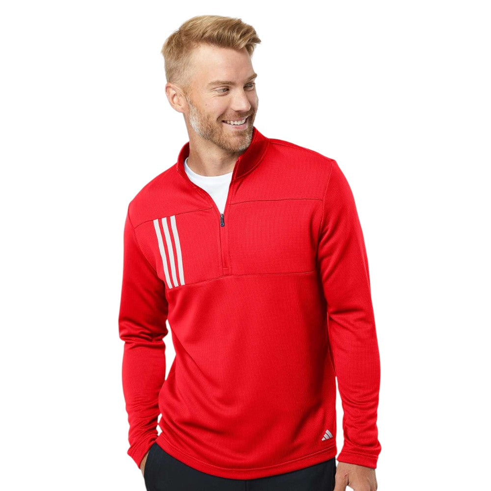 Adidas Men's 3-Stripes Double-Knit Quarter-Zip Pullover - Team Collegiate Red/Grey Two