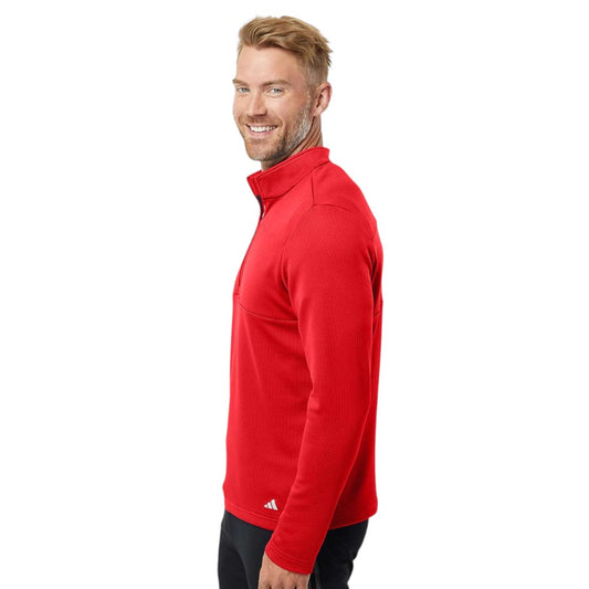 Adidas Men's 3-Stripes Double-Knit Quarter-Zip Pullover - Team Collegiate Red/Grey Two