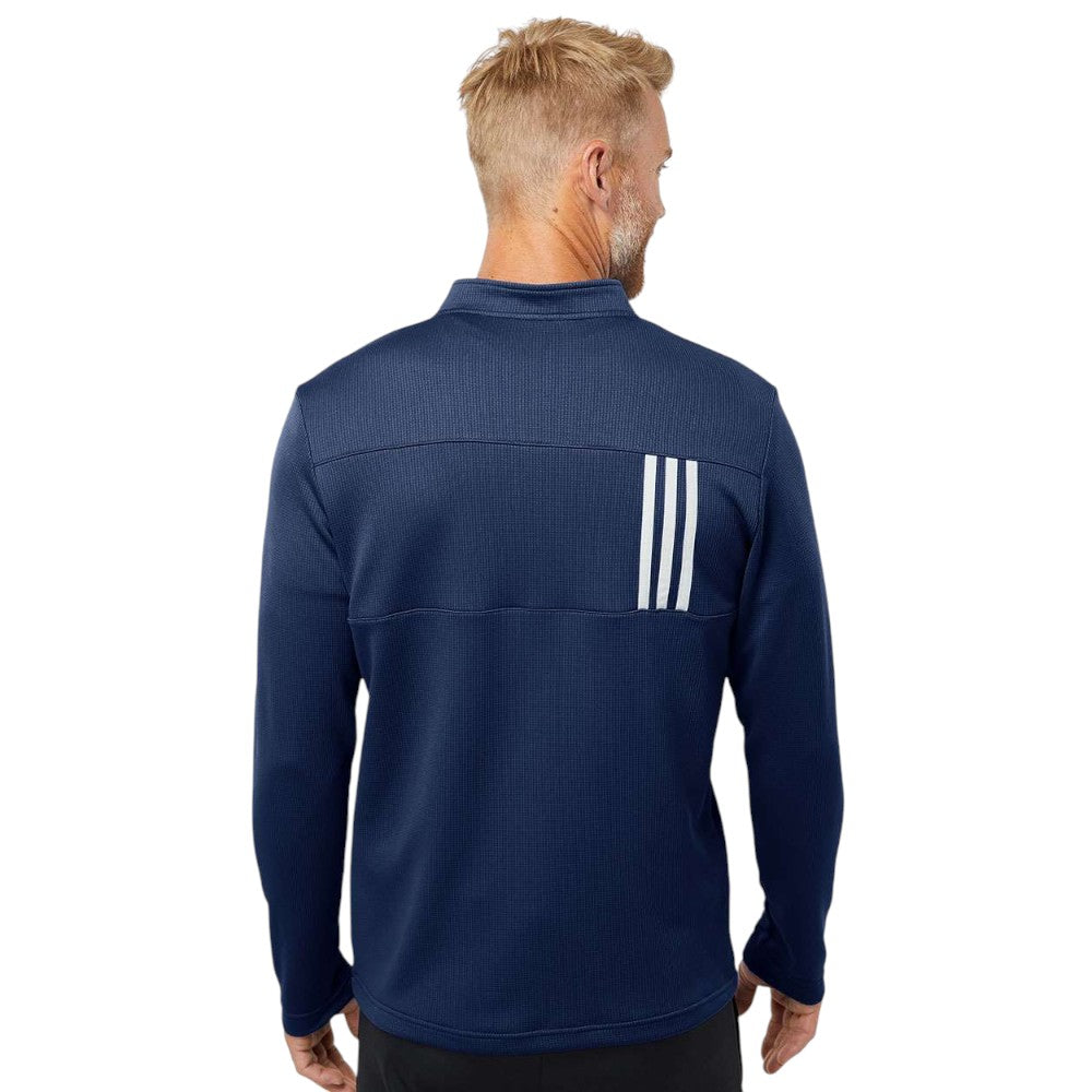 Adidas Men's 3-Stripes Double-Knit Quarter-Zip Pullover - Team Navy Blue/Grey Two