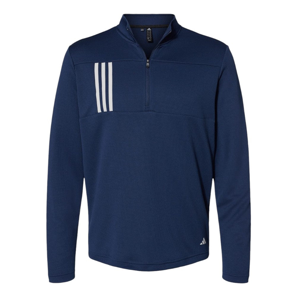 Adidas Men's 3-Stripes Double-Knit Quarter-Zip Pullover - Team Navy Blue/Grey Two