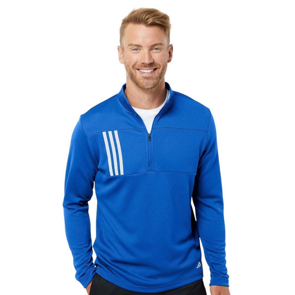 Adidas Men's 3-Stripes Double-Knit Quarter-Zip Pullover - Team Royal/Grey Two