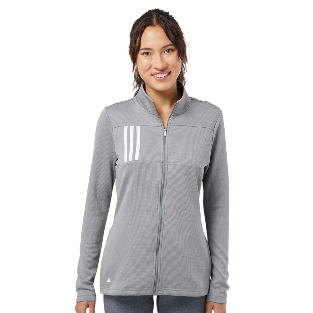Adidas Women's 3-Stripes Double Knit Full-Zip Jacket - Grey Three/White