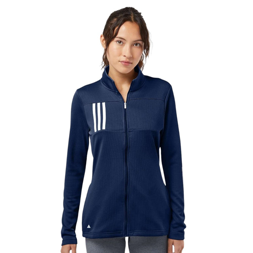 Adidas Women's 3-Stripes Double Knit Full-Zip Jacket - Team Navy Blue/Grey Two