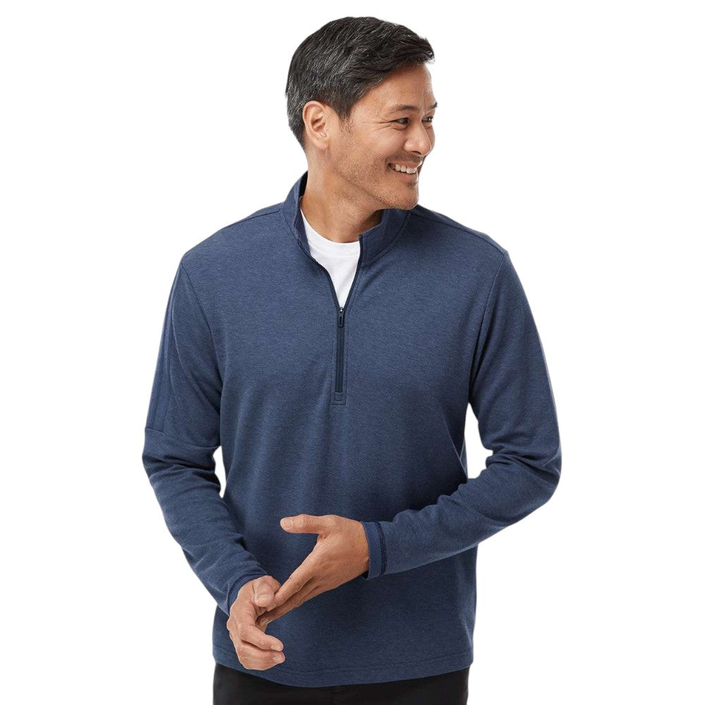 Adidas Men's 3-Stripes Quarter-Zip Sweater Pullover - Collegiate Blue Melange