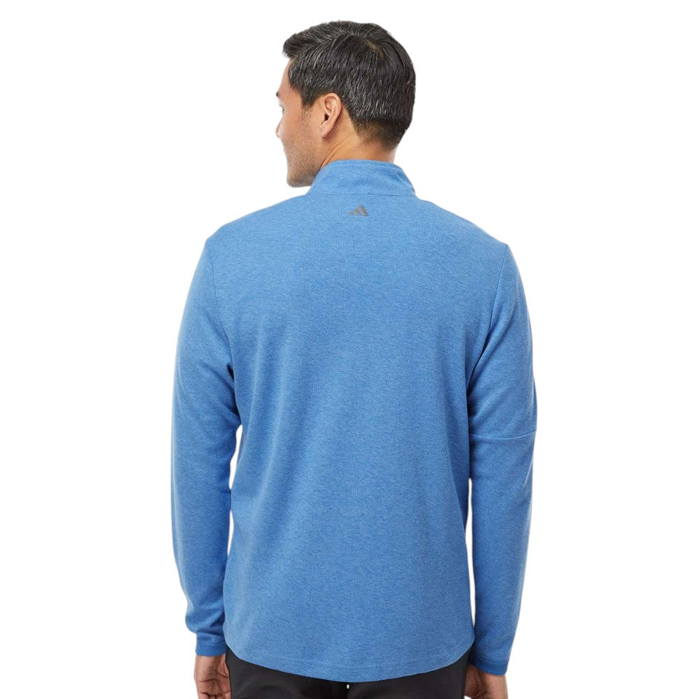 Adidas Men's 3-Stripes Quarter-Zip Sweater Pullover - Focus Blue Melange