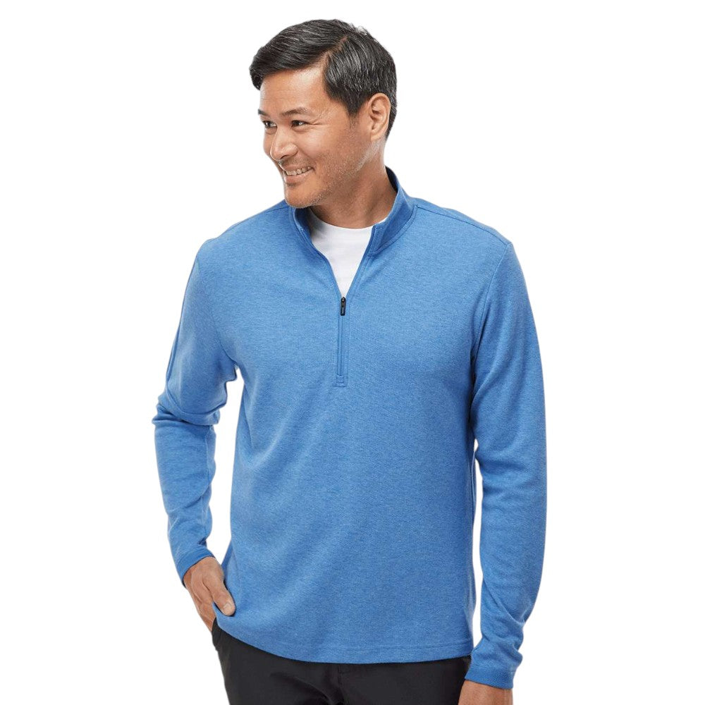 Adidas Men's 3-Stripes Quarter-Zip Sweater Pullover - Focus Blue Melange