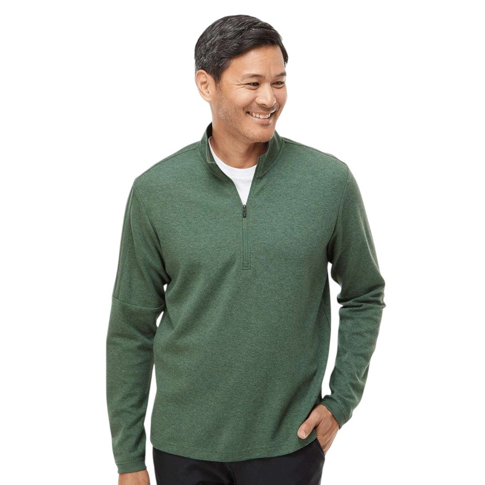 Adidas Men's 3-Stripes Quarter-Zip Sweater Pullover - Green Oxide Melange