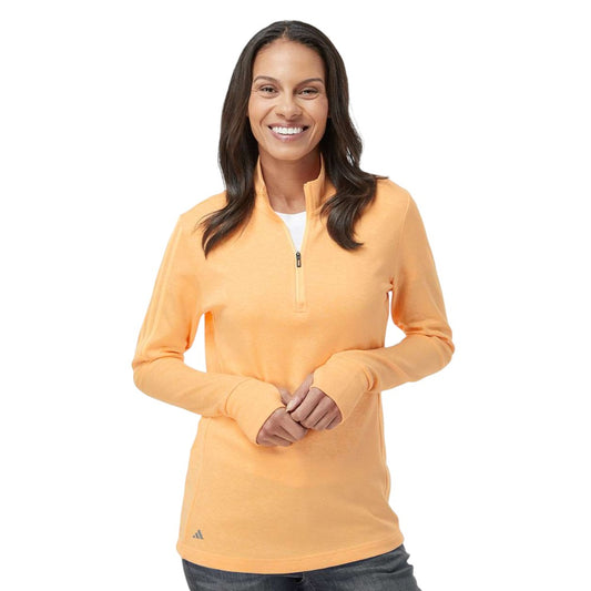Adidas Women's 3-Stripes Quarter-Zip Sweater Pullover - Acid Orange Melange