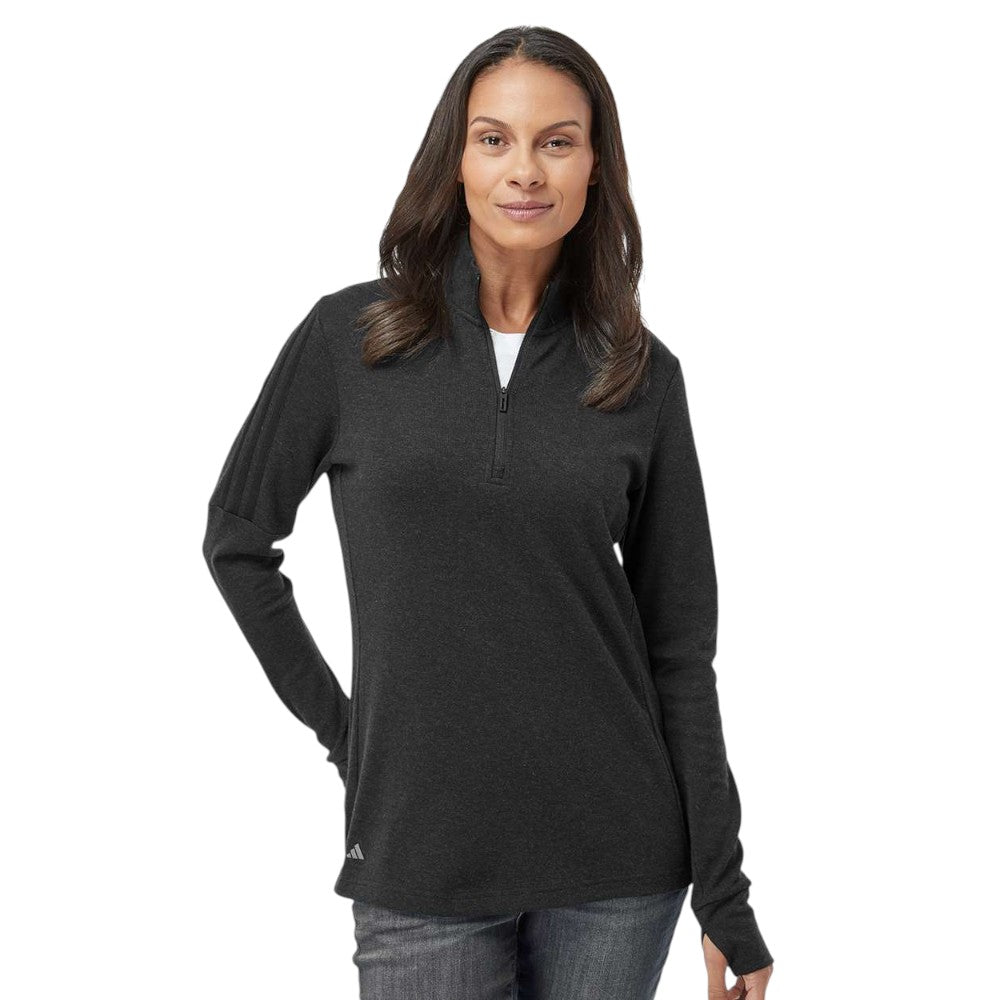 Adidas Women's 3-Stripes Quarter-Zip Sweater Pullover - Black Melange