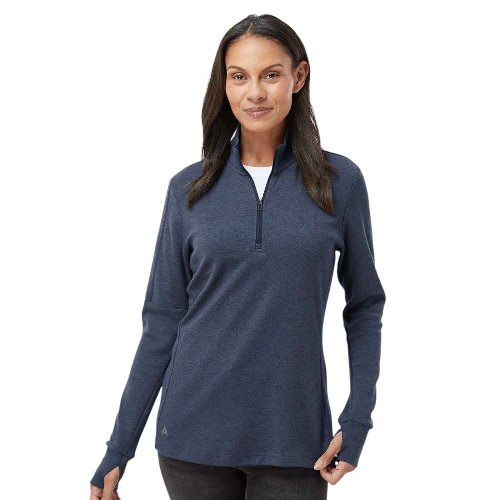 Adidas Women's 3-Stripes Quarter-Zip Sweater Pullover - Collegiate Navy Melange