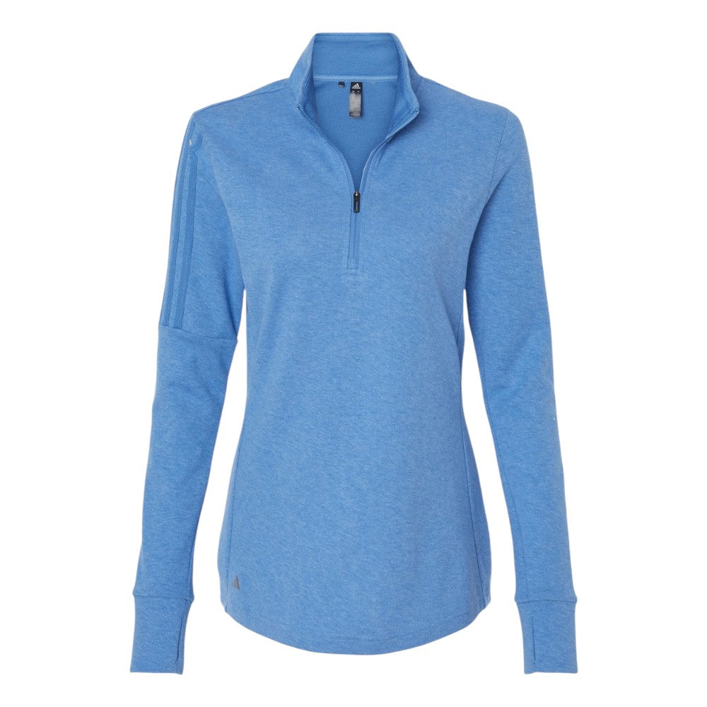 Adidas Women's 3-Stripes Quarter-Zip Sweater Pullover - Focus Blue Melange