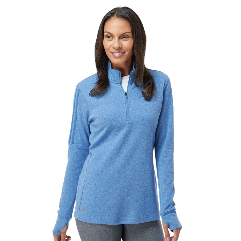 Adidas Women's 3-Stripes Quarter-Zip Sweater Pullover - Focus Blue Melange