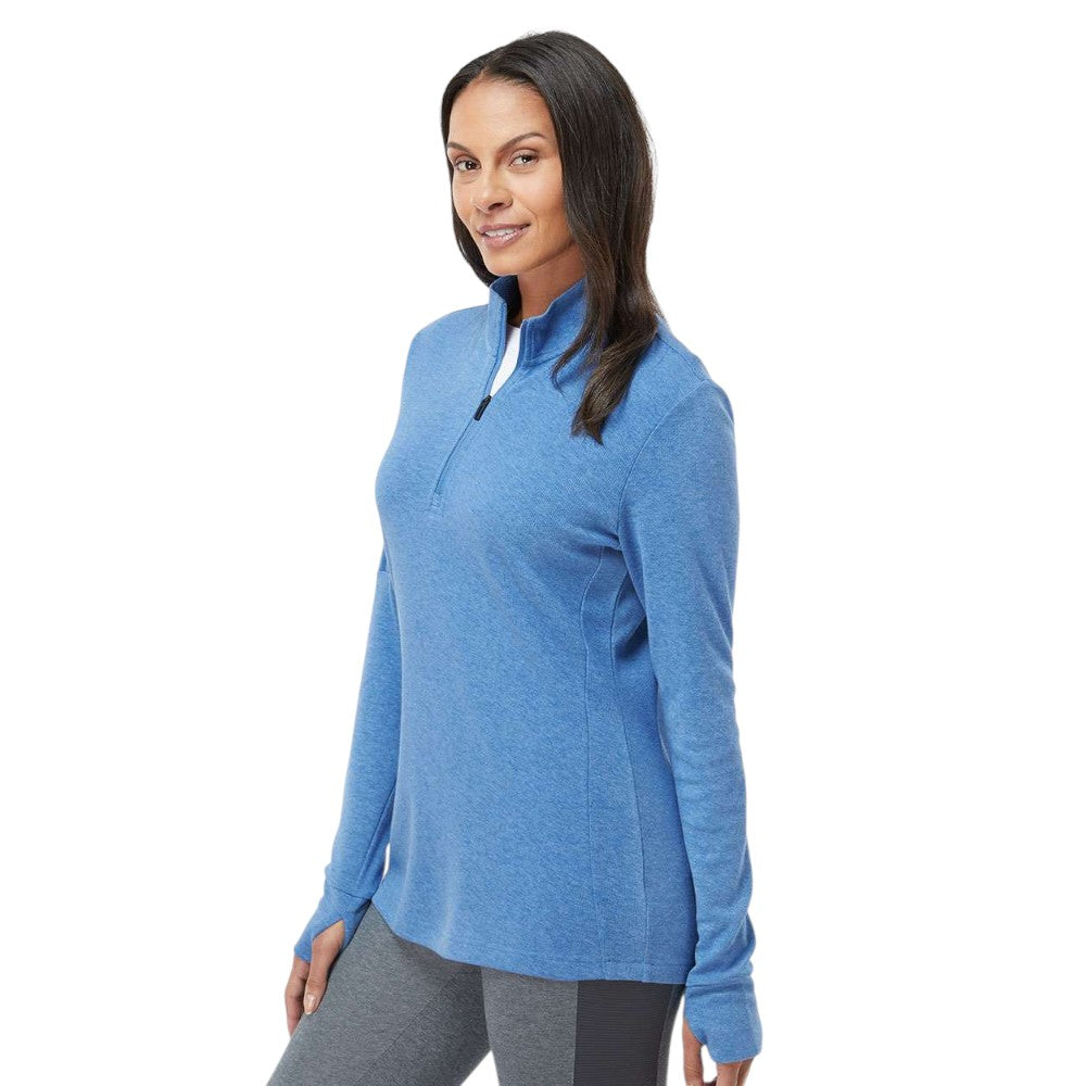 Adidas Women's 3-Stripes Quarter-Zip Sweater Pullover - Focus Blue Melange