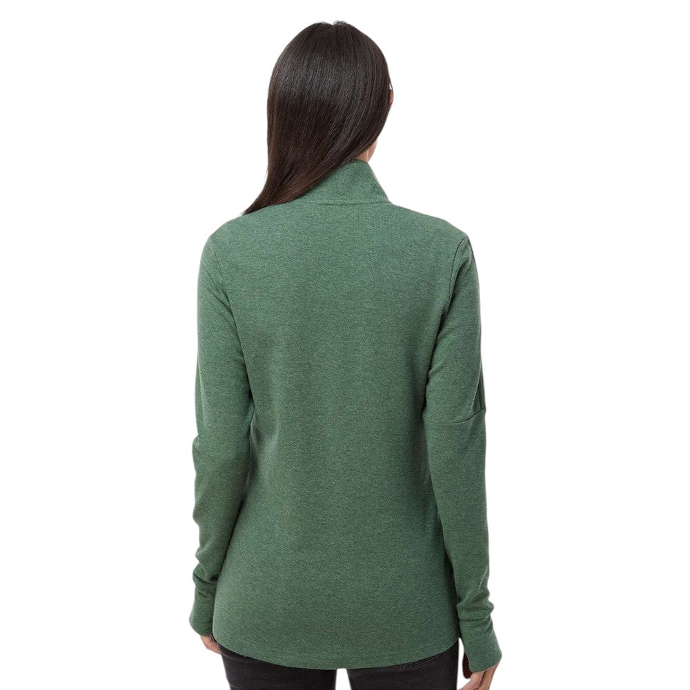 Adidas Women's 3-Stripes Quarter-Zip Sweater Pullover - Green Oxide Melange