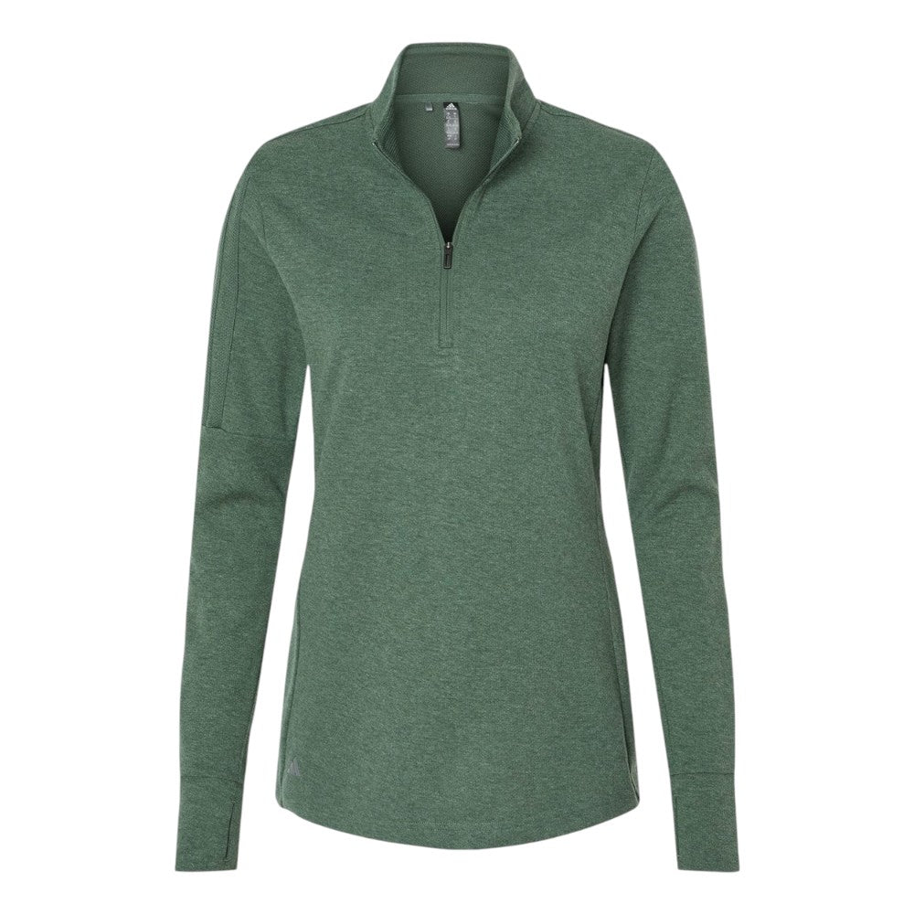 Adidas Women's 3-Stripes Quarter-Zip Sweater Pullover - Green Oxide Melange