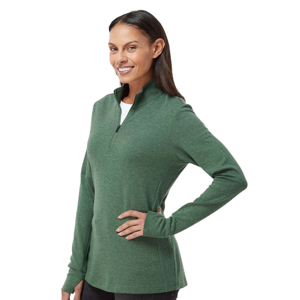 Adidas Women's 3-Stripes Quarter-Zip Sweater Pullover - Green Oxide Melange