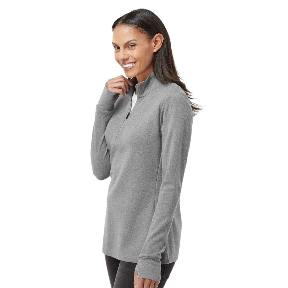 Adidas Women's 3-Stripes Quarter-Zip Sweater Pullover - Grey Three Melange