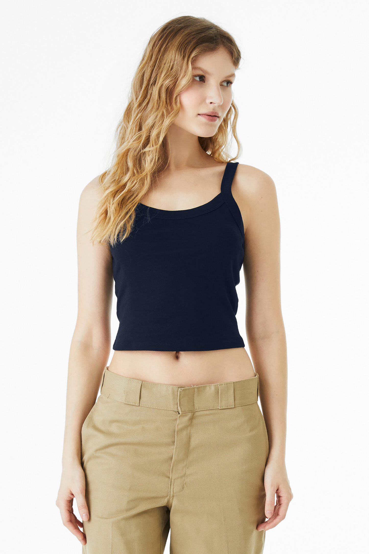 BELLA+CANVAS® Women’s Micro Rib Spaghetti Strap Tank - Solid Navy Blend