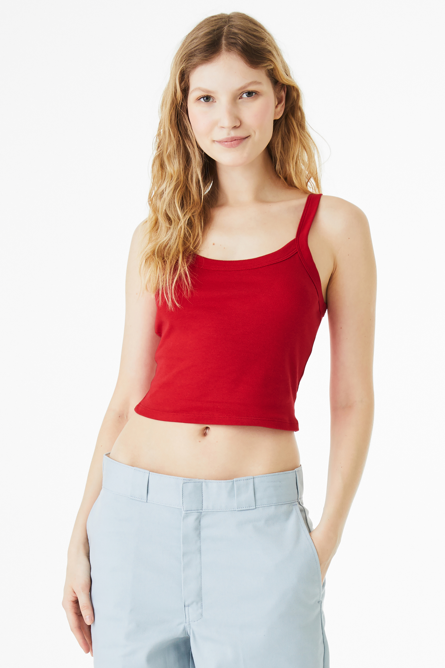 BELLA+CANVAS® Women’s Micro Rib Spaghetti Strap Tank - Solid Red Blend