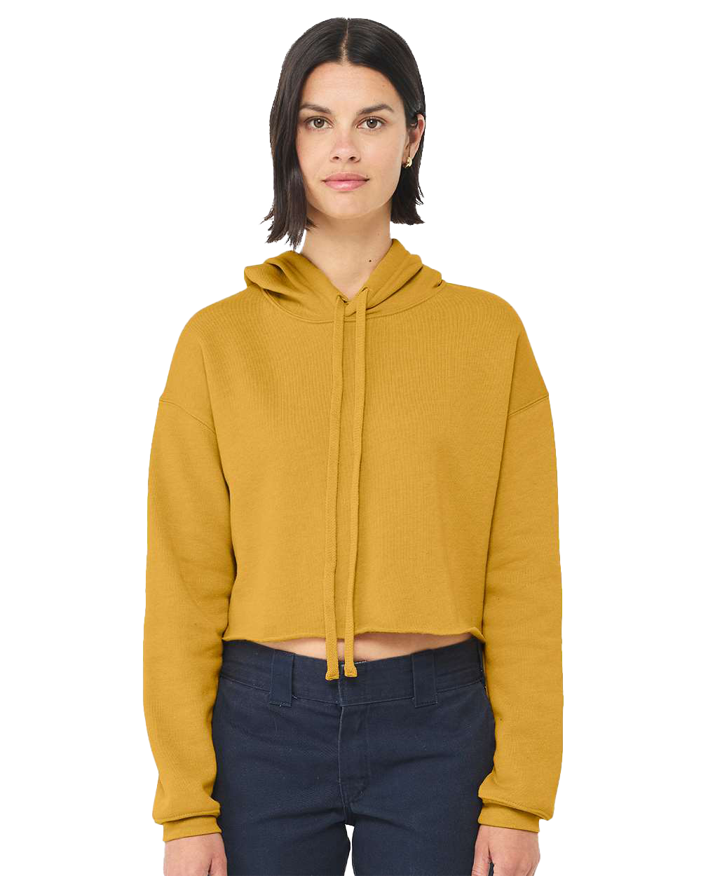 Women's Cropped Fleece Hoodie - Heather Mustard