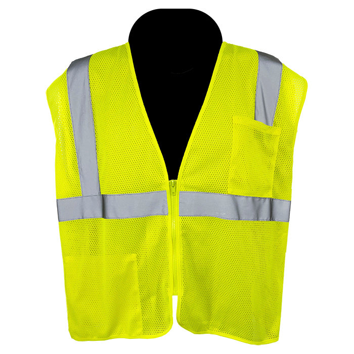 C2V Type R Class 2 Economy Mesh Safety Vest with Zipper - Yellow/Lime