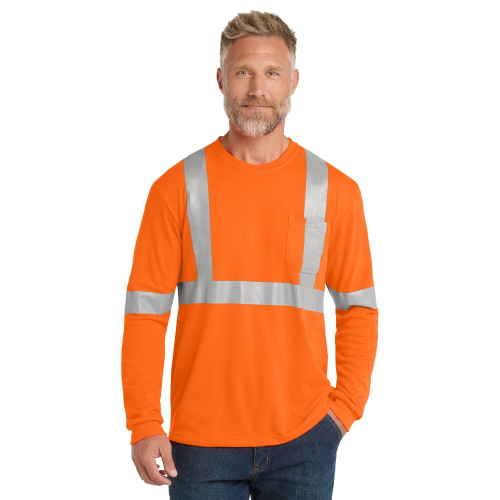 CornerStone® ANSI 107 Class 2 Long Sleeve Safety T-Shirt- Safety Orange/Reflective