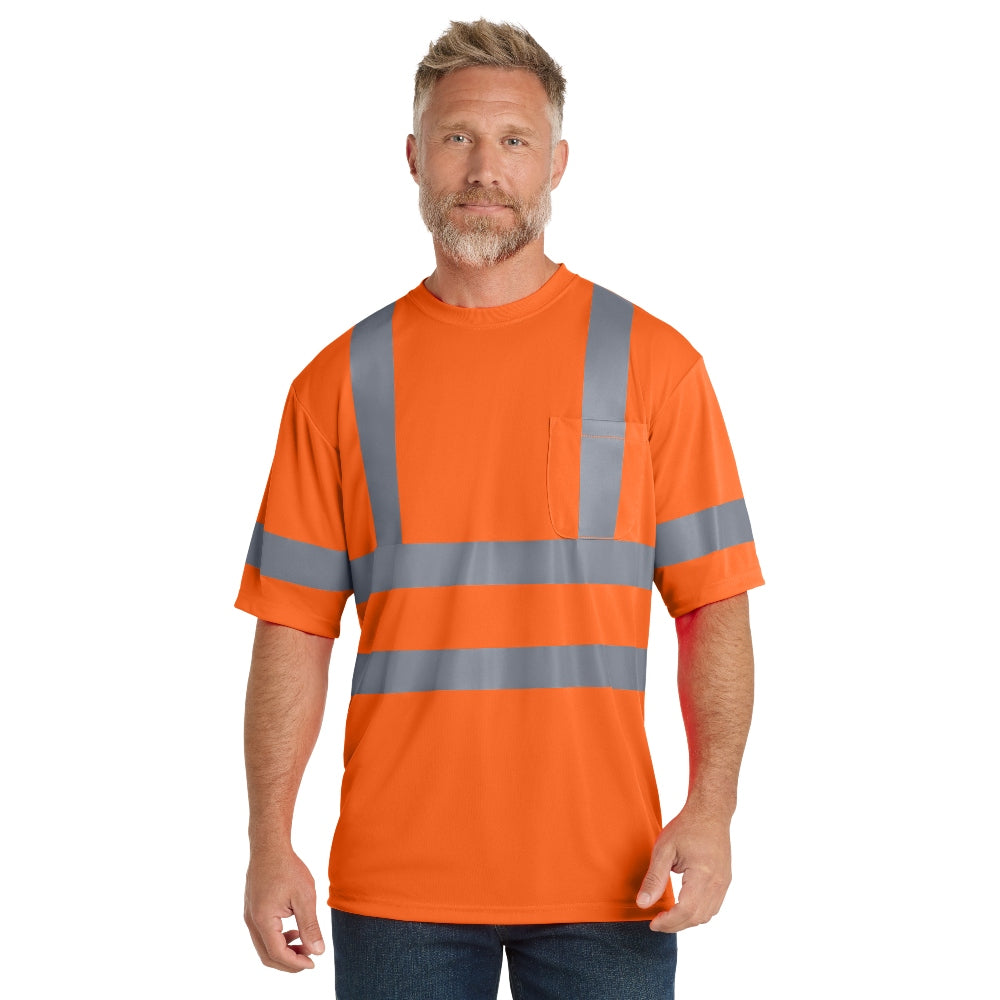 CornerStone® ANSI 107 Class 3 Short Sleeve Snag-Resistant Reflective T-Shirt - Safety Orange/Reflective