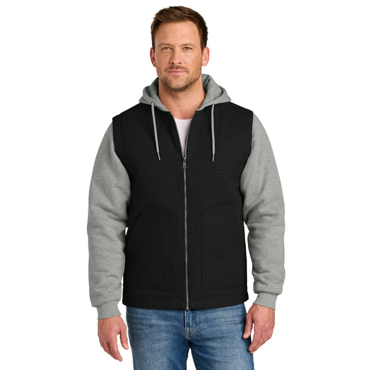 CornerStone® Duck Fleece Full-Zip Hooded Jacket - Black/Heather Grey