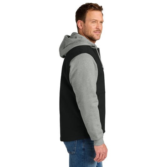 CornerStone® Duck Fleece Full-Zip Hooded Jacket - Black/Heather Grey