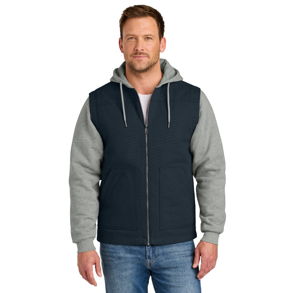 CornerStone® Duck Fleece Full-Zip Hooded Jacket - Navy/Heather Grey