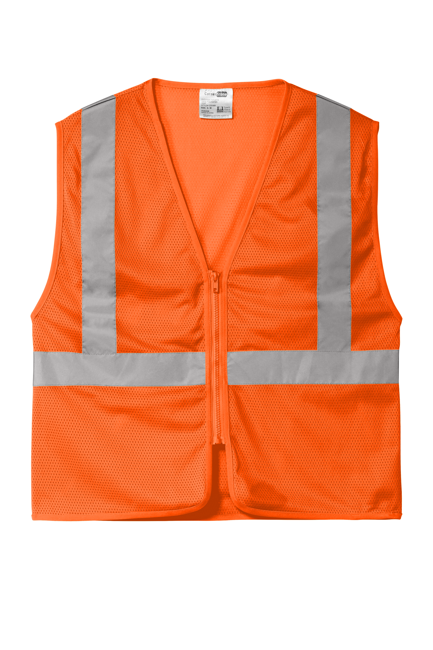 CornerStone® ANSI 107 Class 2 Economy Mesh Zippered Vest - Safety Orange