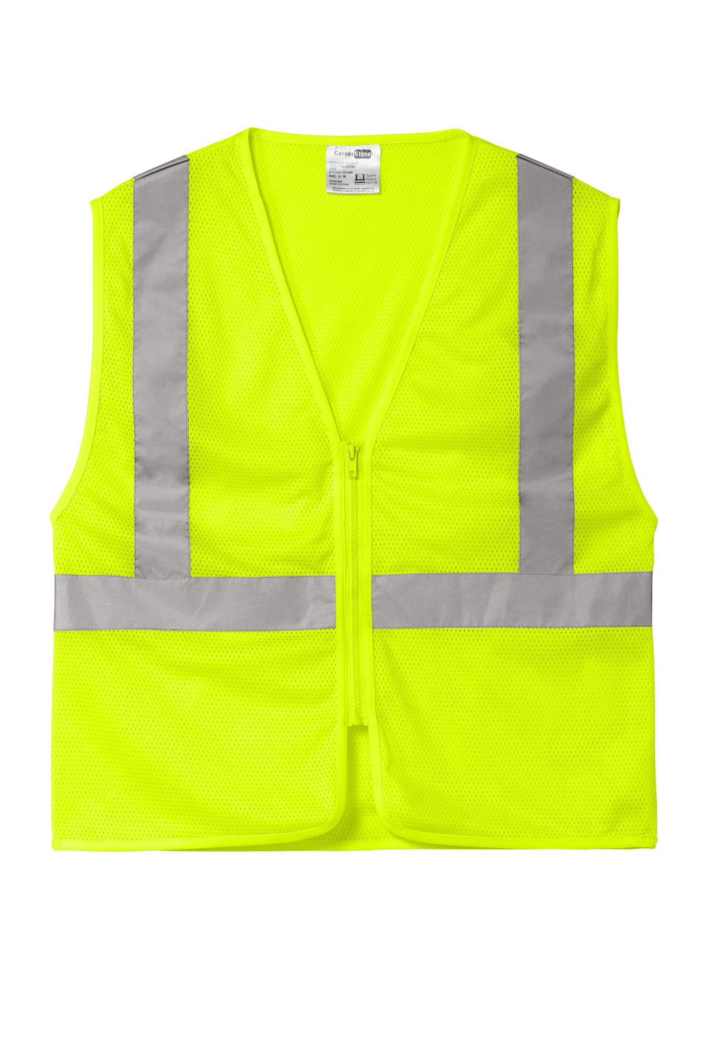 CornerStone® ANSI 107 Class 2 Economy Mesh Zippered Vest - Safety Yellow