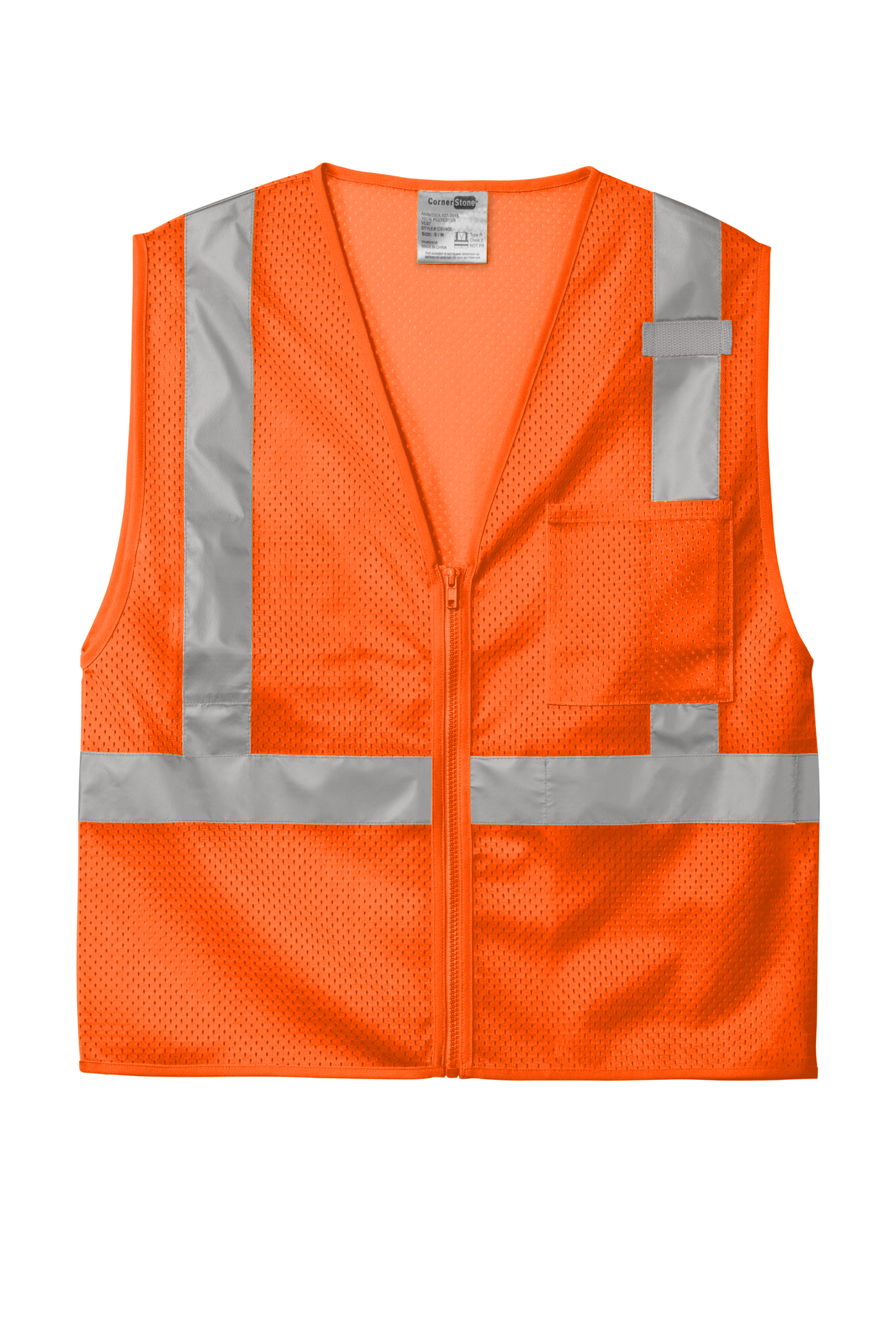 CornerStone® ANSI 107 Class 2 Mesh Zippered Vest - Safety Orange