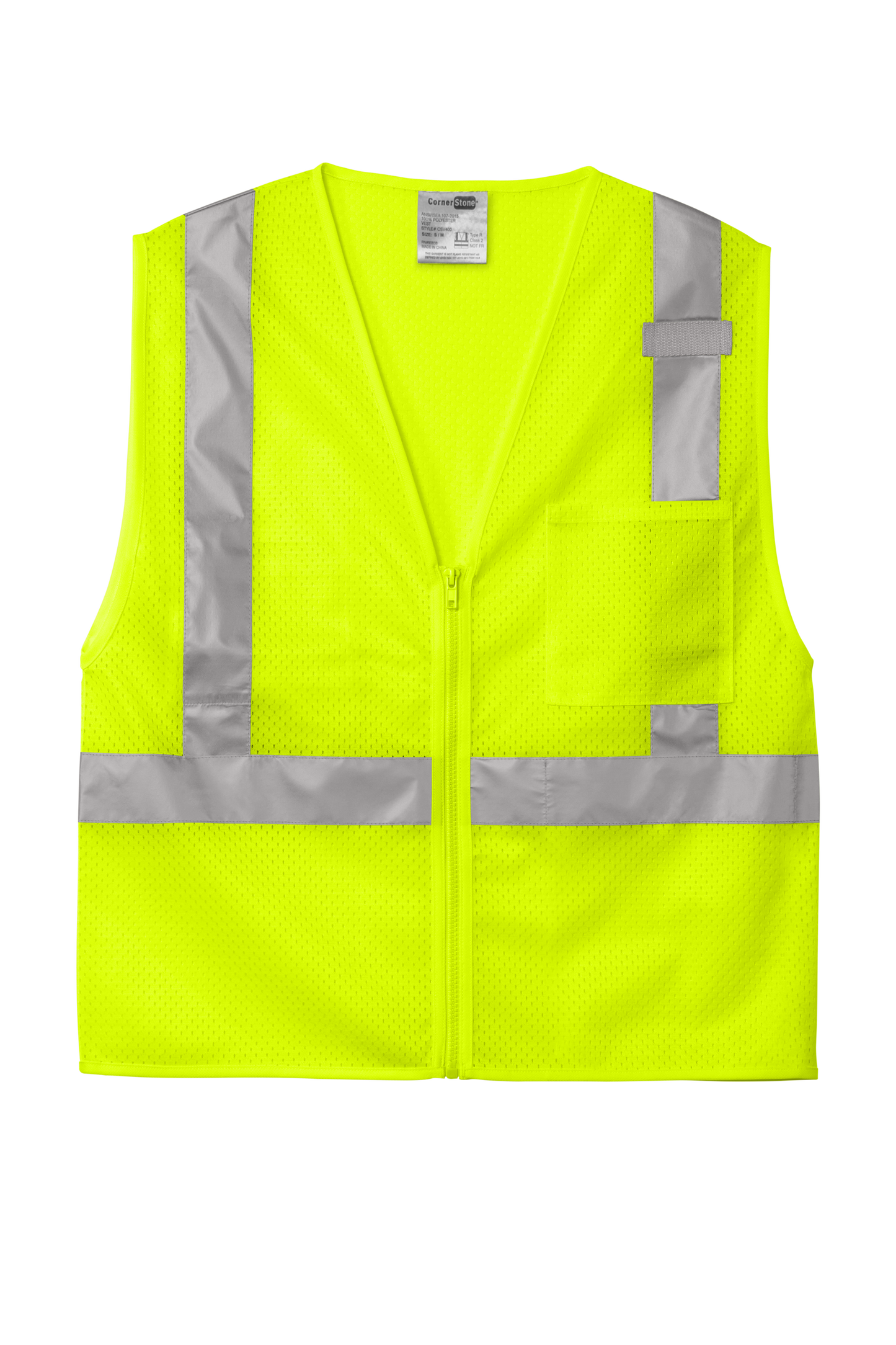 CornerStone® ANSI 107 Class 2 Mesh Zippered Vest - Safety Yellow
