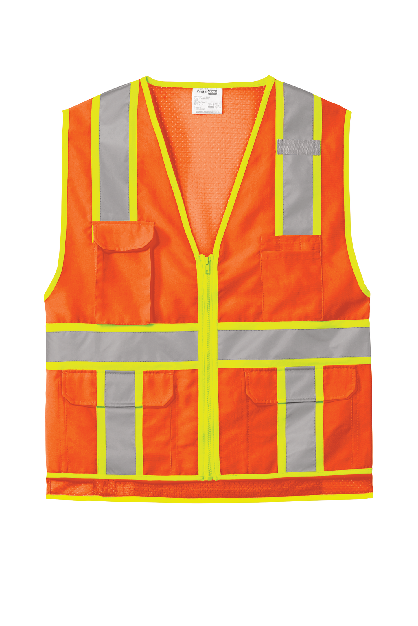 CornerStone® ANSI 107 Class 2 Surveyor Zippered Two-Tone Vest - Safety Orange