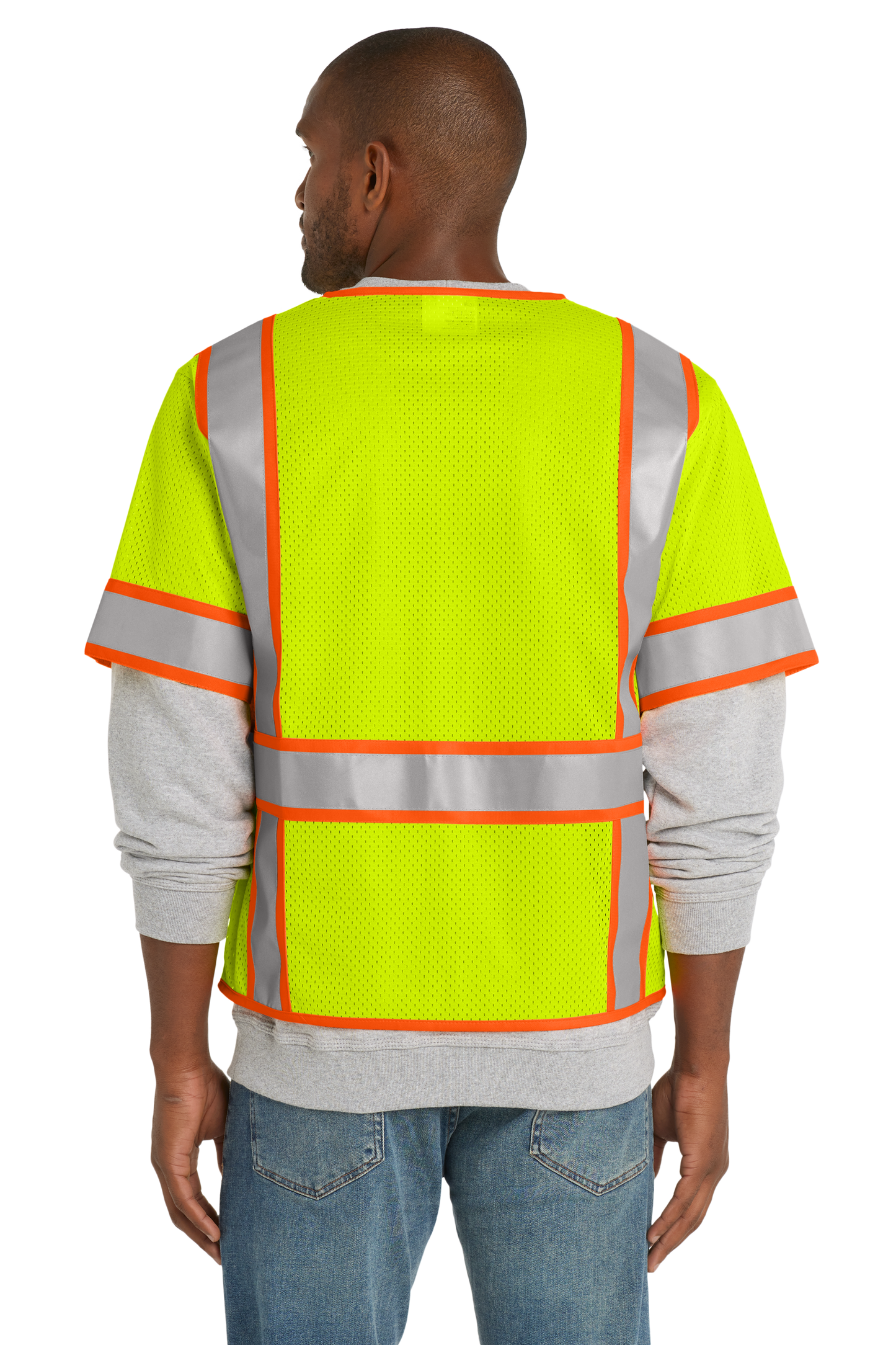 CornerStone® ANSI 107 Class 3 Surveyor Mesh Zippered Two-Tone Short Sleeve Vest - Safety Yellow