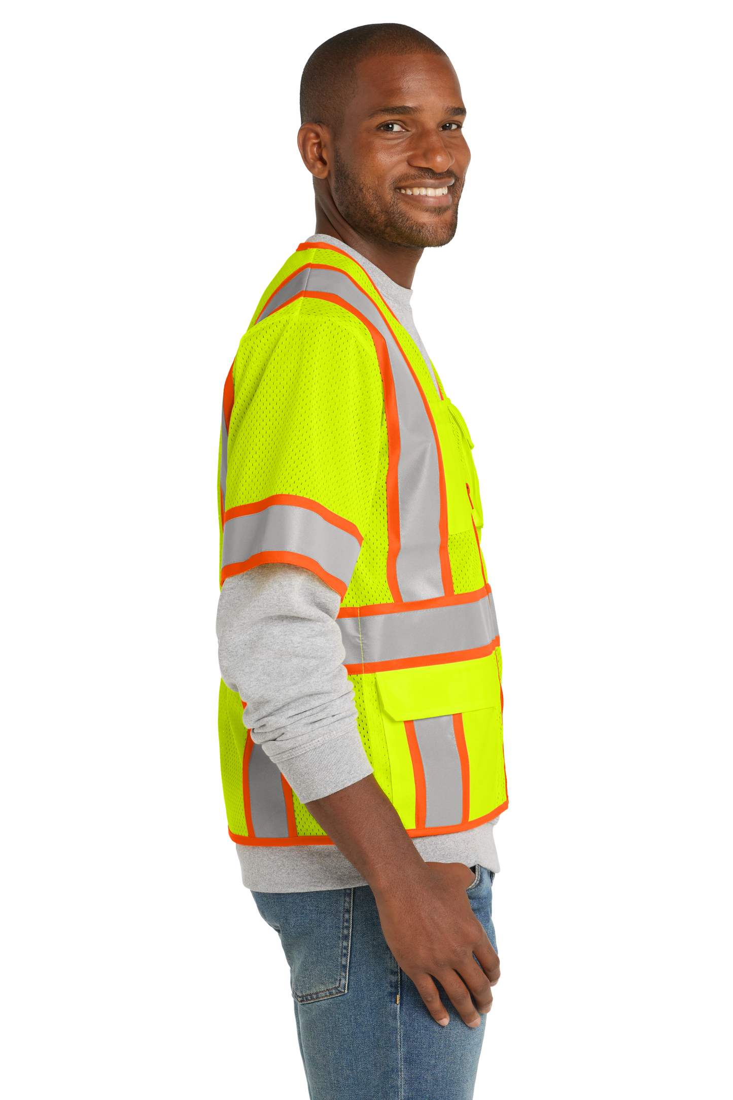 CornerStone® ANSI 107 Class 3 Surveyor Mesh Zippered Two-Tone Short Sleeve Vest - Safety Yellow