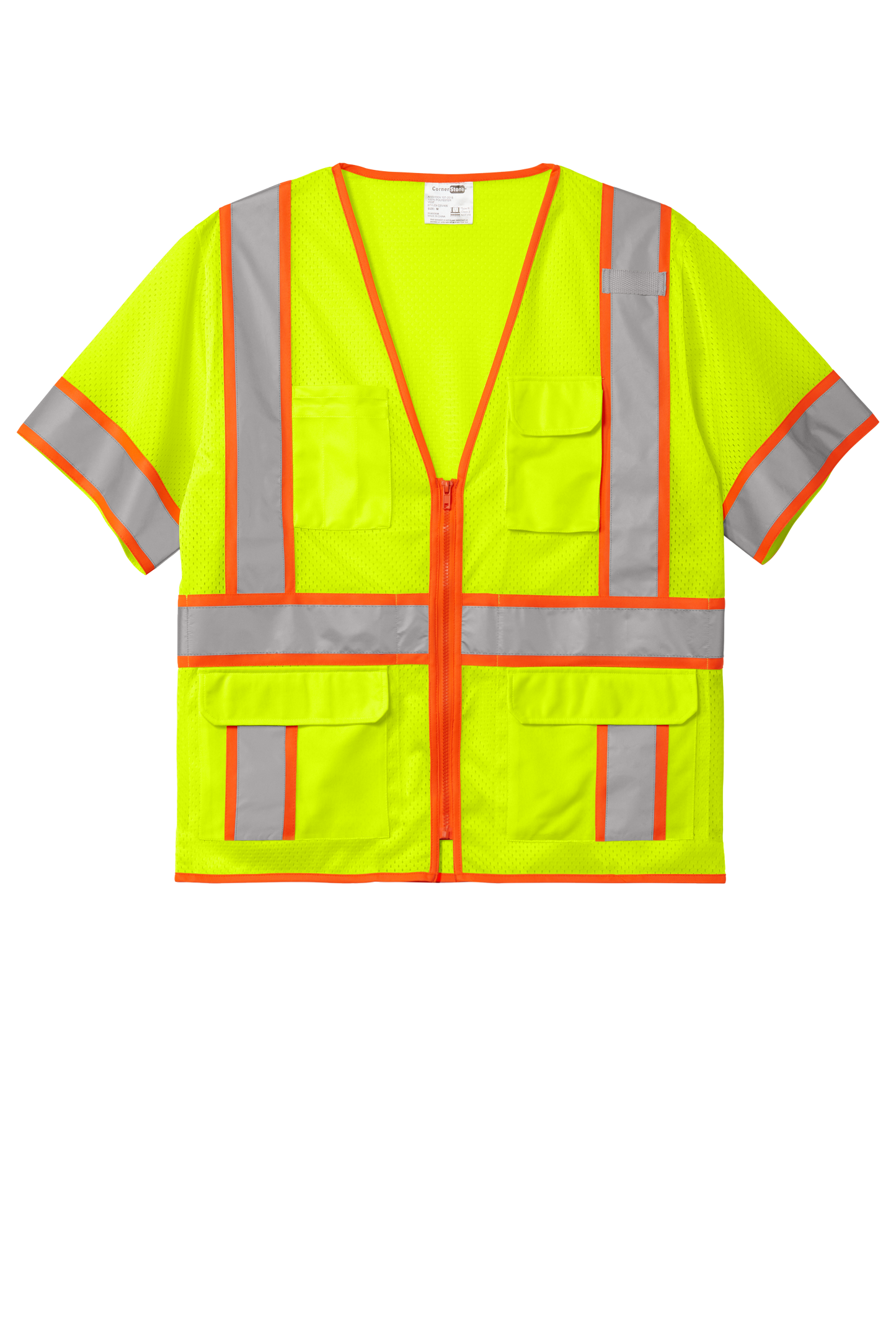 CornerStone® ANSI 107 Class 3 Surveyor Mesh Zippered Two-Tone Short Sleeve Vest - Safety Yellow