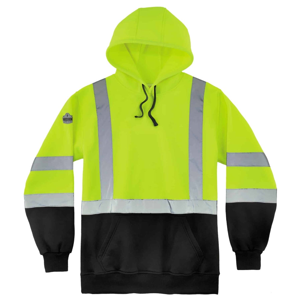 Ergodyne GloWear 8373 Type R Class 3 Black Bottom Hooded Sweatshirt - Yellow/Lime