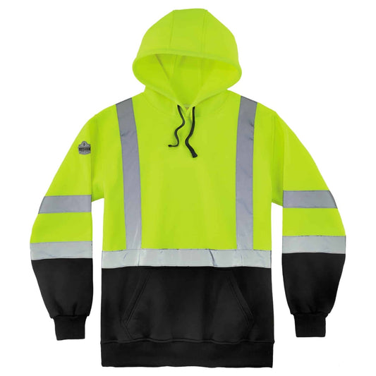 Ergodyne GloWear 8373 Type R Class 3 Black Bottom Hooded Sweatshirt - Yellow/Lime