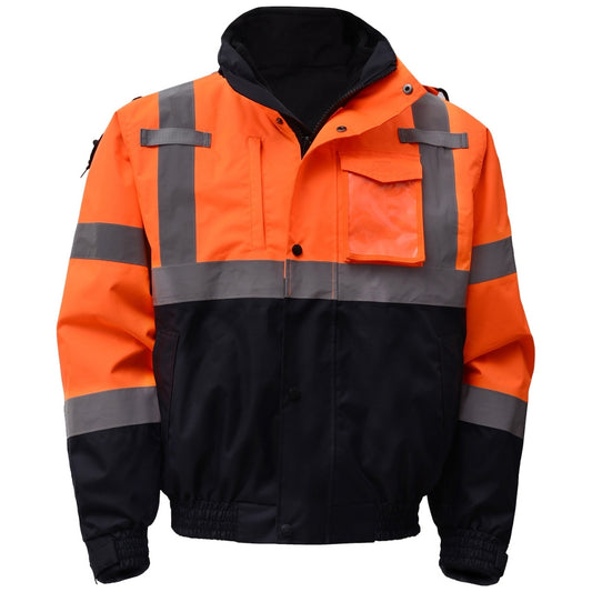 GSS Safety 8003 Type R Class 3 3-in-1 Black Bottom Bomber Jacket - Orange