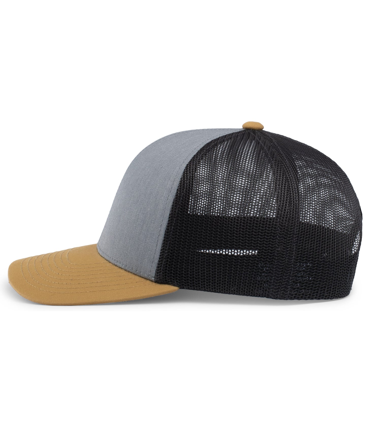 Pacific Headwear Trucker Snapback Cap - Heather Grey/Lt Charcoal/Amber Gold